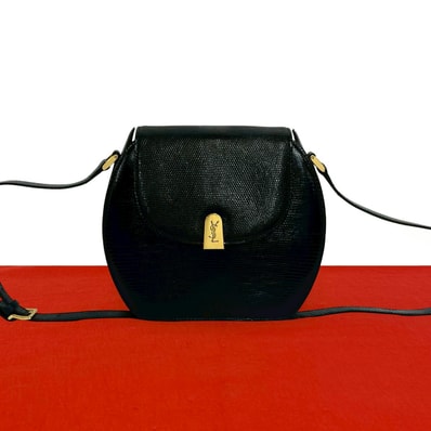 YVES SAINT LAURENT イヴ・サンローラン YSL ロゴ 金具 リザード ショルダーバッグ ブラック
34293