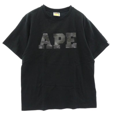 A BATHING APE アベイシングエイプ Tシャツ カモフラロゴ クルーネック Tシャツ ブラック系 M【中古】