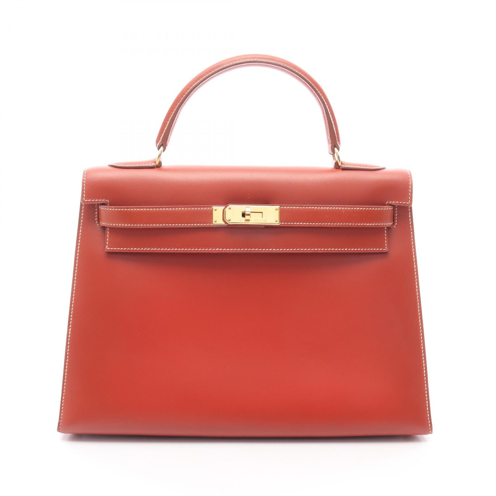 エルメス HERMES ケリー32 外縫い 2WAY ハンドバッグ バッグ カーフ(牛革) ボックスカーフ ブリック □A刻印(1997年製造) レディース ブラウン系 【中古】