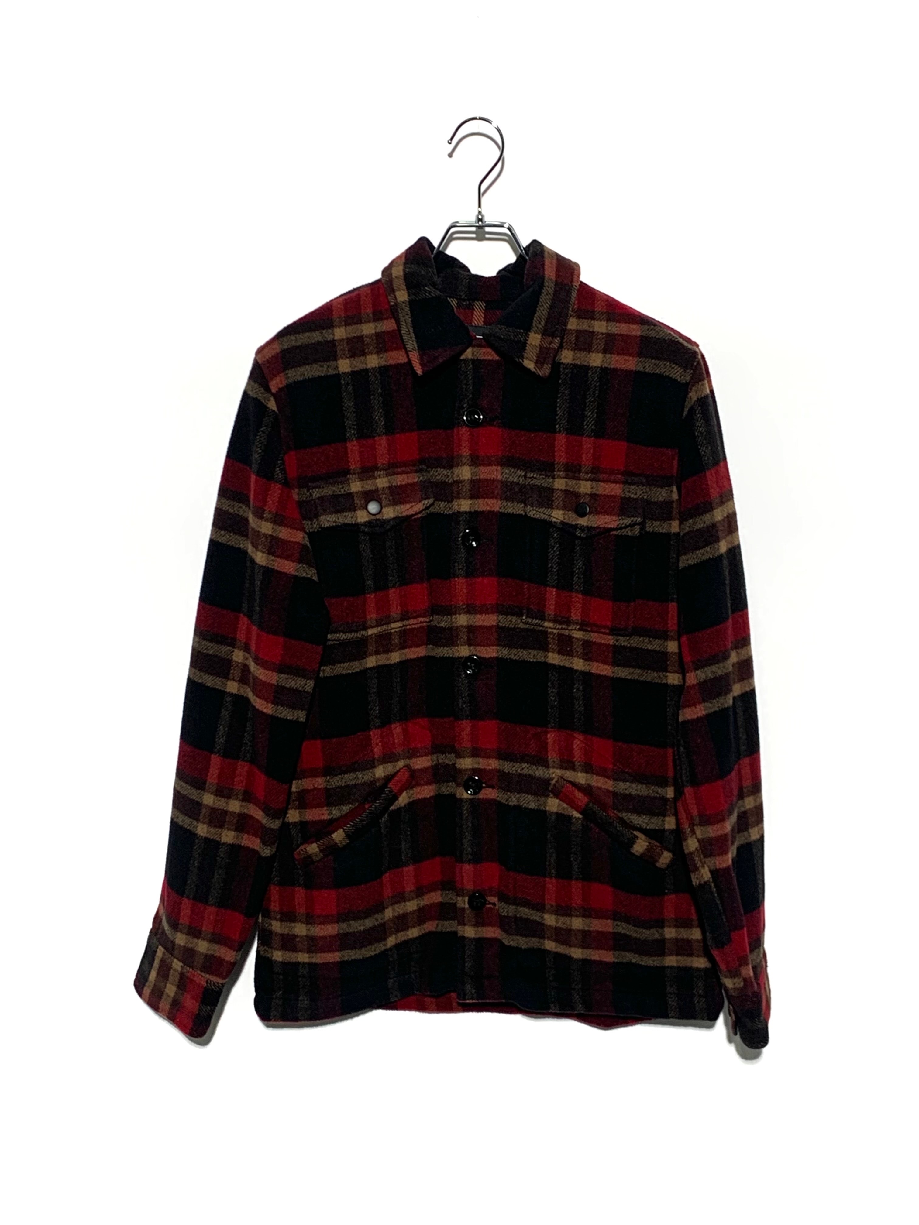 STUSSY wool check shirt jacket RED
