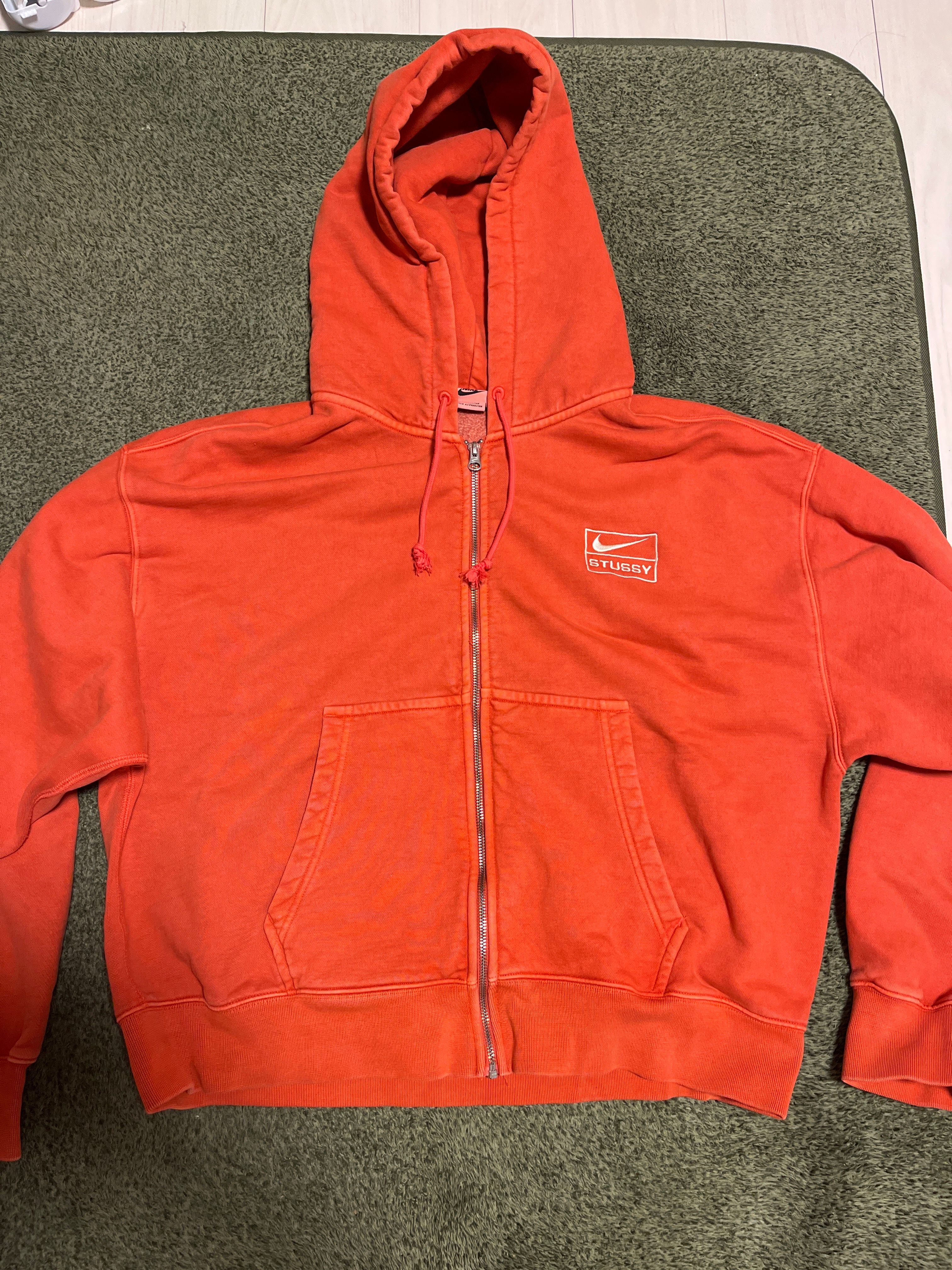 Nike x Stussy Full-Zip Pigment Dyed Fleece Hoodie (US Size) "Habanelo Red" FJ9161-642