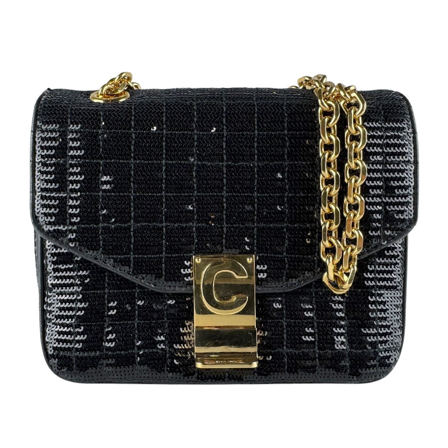 セリーヌ CELINE ショルダーバッグ Cミディアム スパンコール/レザー ブラック レディース【中古】 z9700