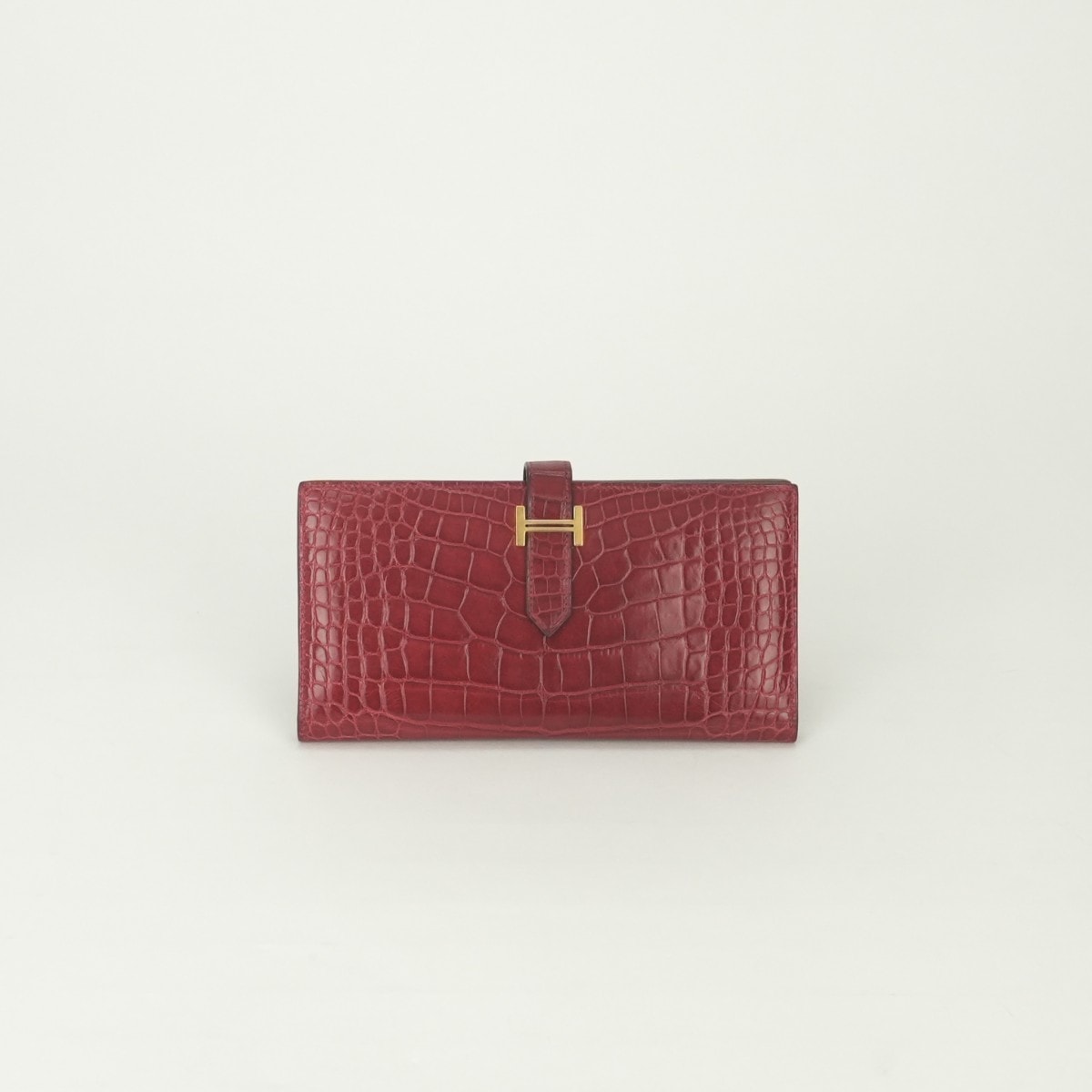 エルメス HERMES ベアンスフレ ベアン スフレ 財布 長財布 ロングウォレット アリゲーター ブレイズ Blaze レッド Red 赤 ゴールド金具 エキゾチック