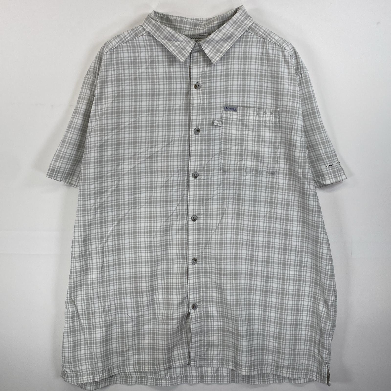 古着 コロンビア Columbia 半袖シャツ PFG 胸ポケット ワンポイントロゴ XL  グレー系 チェック メンズ