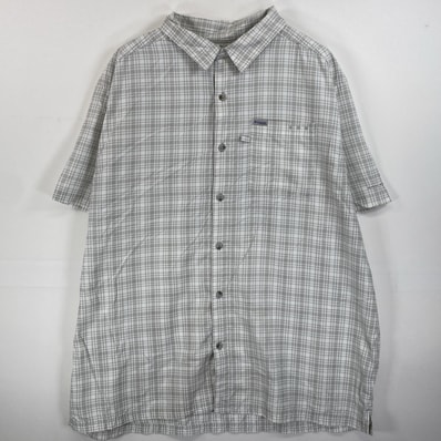 古着 コロンビア Columbia 半袖シャツ PFG 胸ポケット ワンポイントロゴ XL グレー系 チェック メンズ