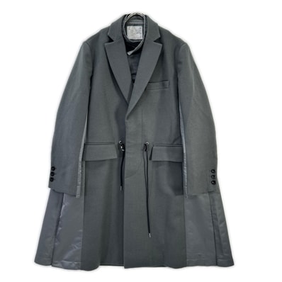 サカイ 23SS 23-03114M グレー×ネイビー ウール ナイロン ドッキング チェスターコート 1