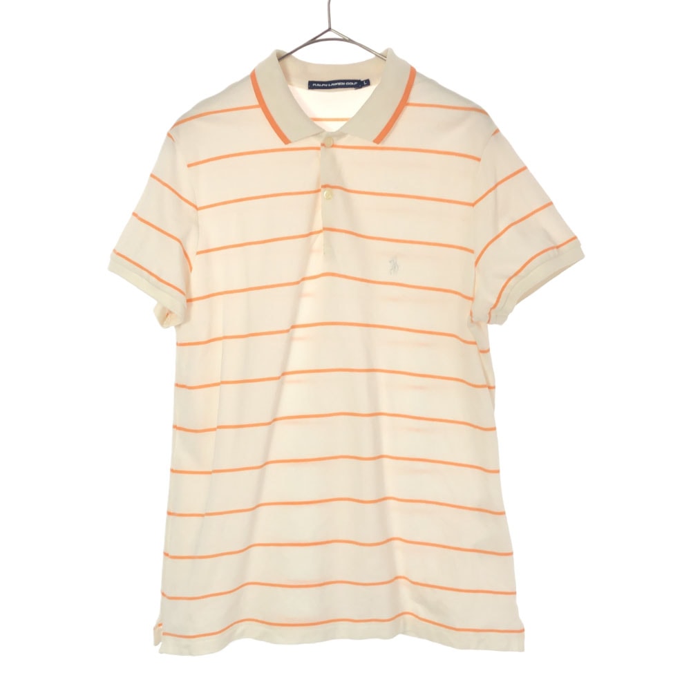 RALPH LAUREN GOLF ラルフローレンゴルフ ボーダー ロゴ刺繍 ゴルフ 半袖 ポロシャツ L ホワイト×オレンジ 鹿の子地