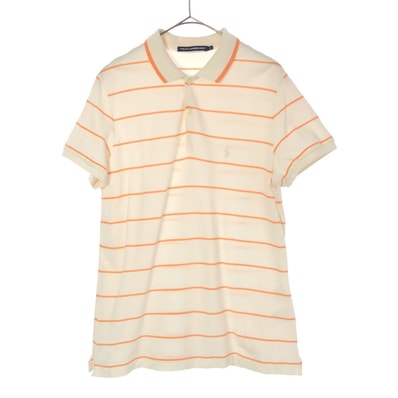 RALPH LAUREN GOLF ラルフローレンゴルフ ボーダー ロゴ刺繍 ゴルフ 半袖 ポロシャツ L ホワイト×オレンジ 鹿の子地