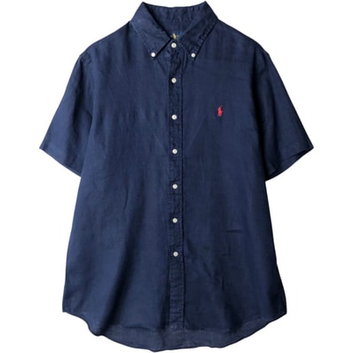古着 ラルフローレン Ralph Lauren 半袖 リネン ボタンダウンシャツ メンズL相当/eaa648899