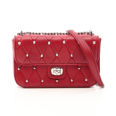 ミュウ ミュウ Miu Miu キルティング スタッズ ショルダーバッグ バッグ レザー レディース レッド系 【中古】