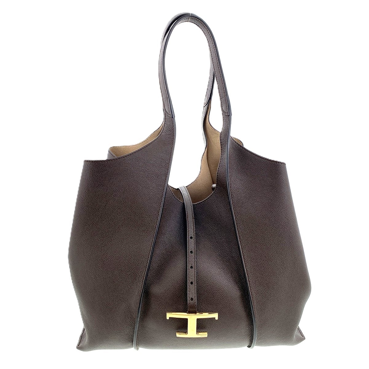 【再値下げ】TOD’S トッズ Tタイムレス レザー ショッピングバッグ ミディアム トートバッグ XBWTSBA0300 レザー ブラウン ゴールド金具  レディース【中古】