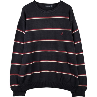 古着 00年代 ノーティカ NAUTICA ボーダー柄 コットンニットセーター メンズXL相当/eaa410876
