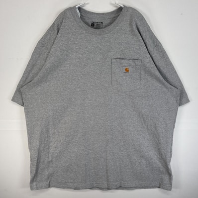 古着 カーハート Carhartt 半袖Tシャツ 大きいサイ肉厚 ワンポイント ロゴ 胸ポケ 2XL グレー 無地 メンズ