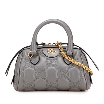 グッチ GGマトラッセ キルティング ミニボストンバッグ ショルダーバッグ 2WAY 702251 グレー レザー レディース GUCCI 【中古】