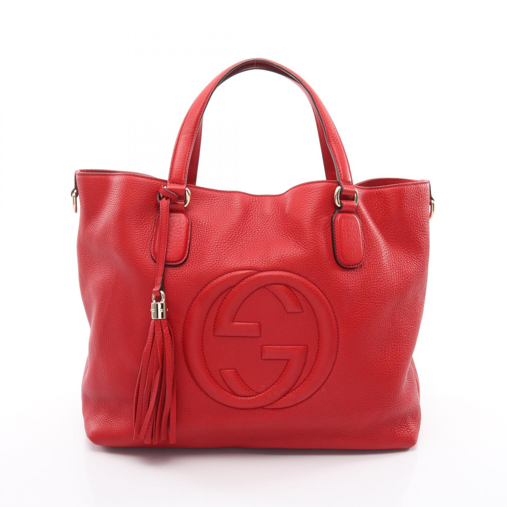 グッチ GUCCI ソーホー インターロッキングG トートバッグ バッグ レザー レディース レッド系 282303 【中古】