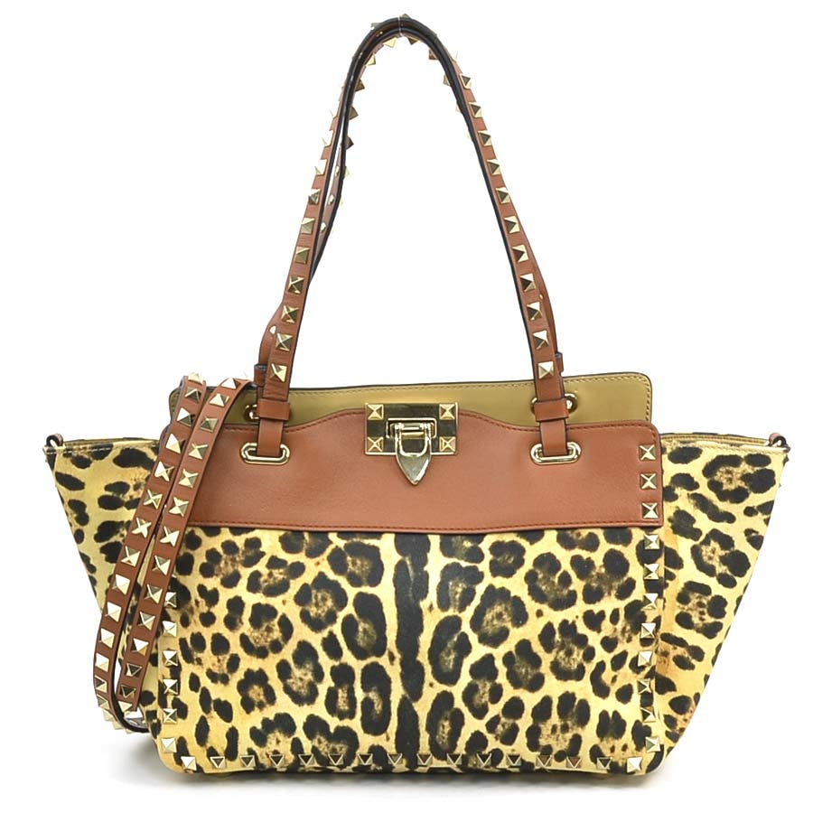 ヴァレンティノ ガラヴァーニ Valentino Garavani ハンドバッグ ショルダーバッグ キャンバス/レザー ブラウン/レオパード レディース【中古】 h32101k