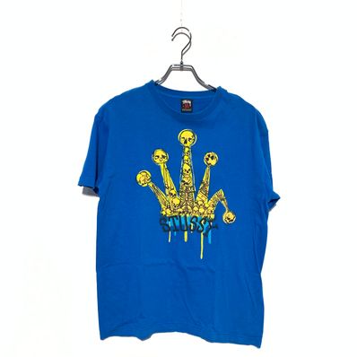 STUSSY bottle Logo Scull Crown Tee Blue