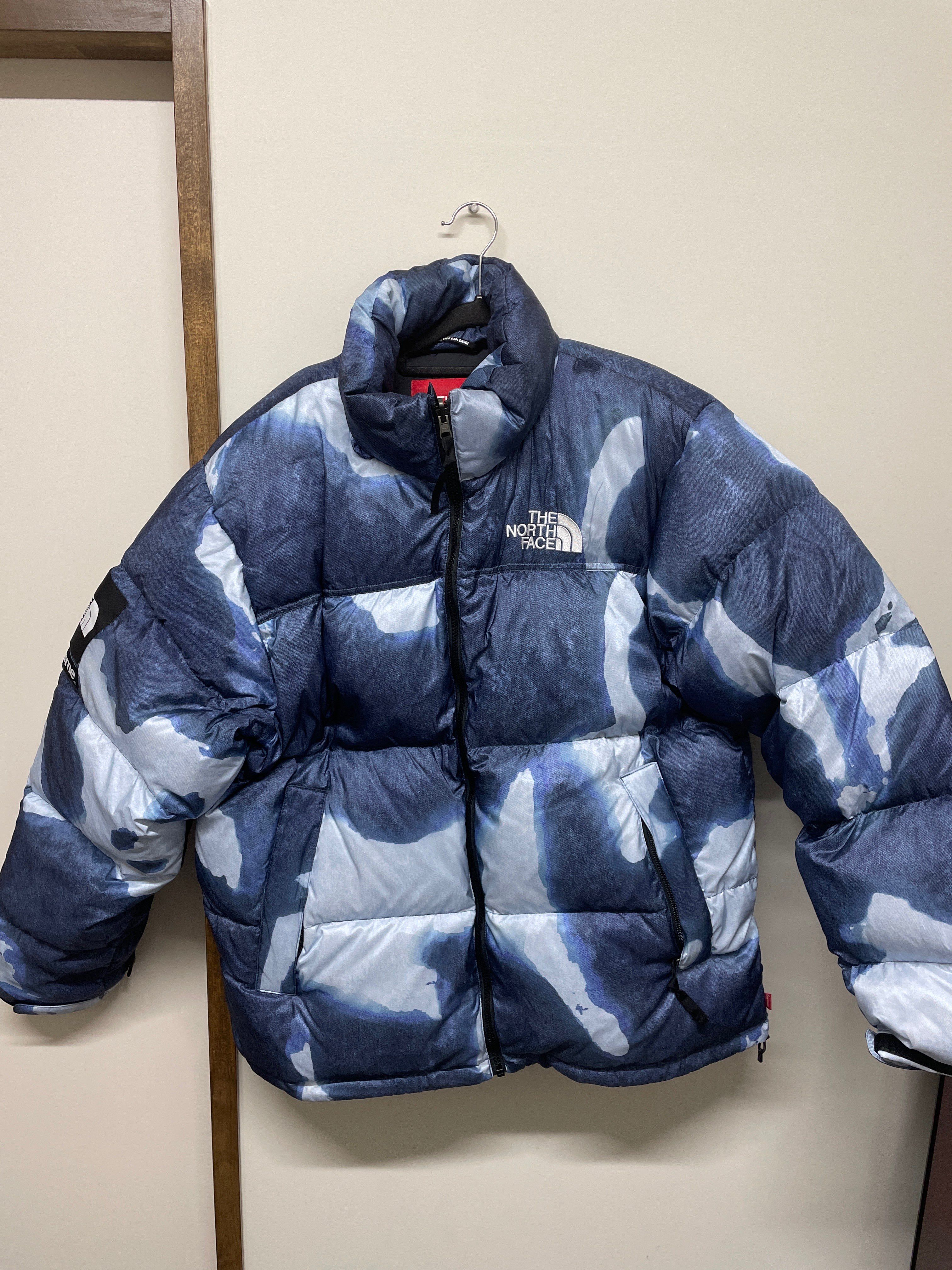 Supreme x The North Face Bleached Denim Print Nuptse Jacket "Indigo"