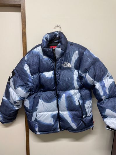 Supreme x The North Face Bleached Denim Print Nuptse Jacket "Indigo"