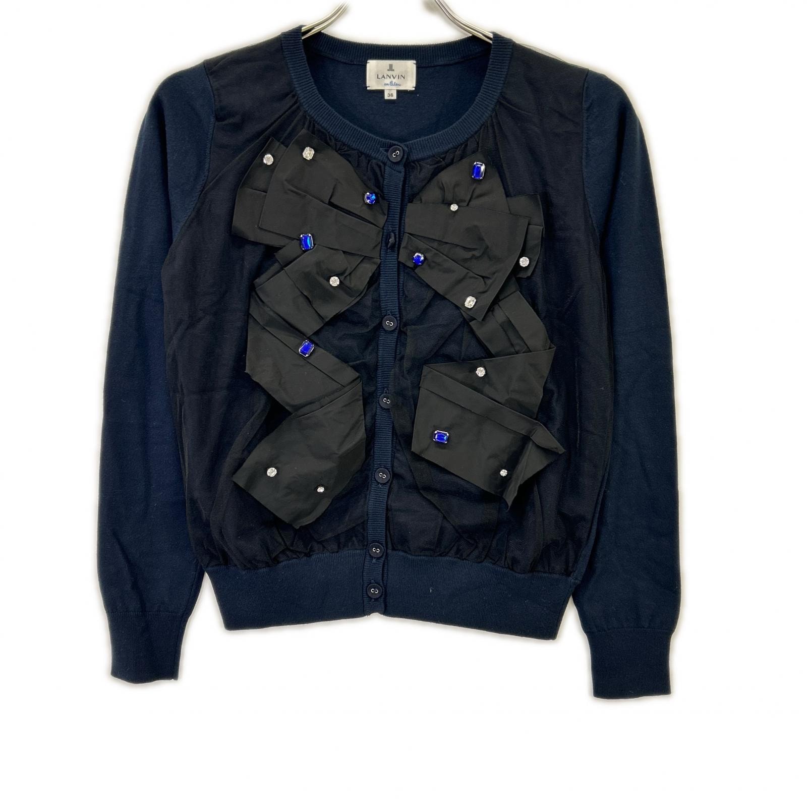 ランバン ネイビー 3886802 フリル ビジュー付き カーディガン 38