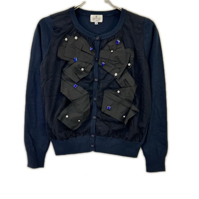 ランバン ネイビー 3886802 フリル ビジュー付き カーディガン 38