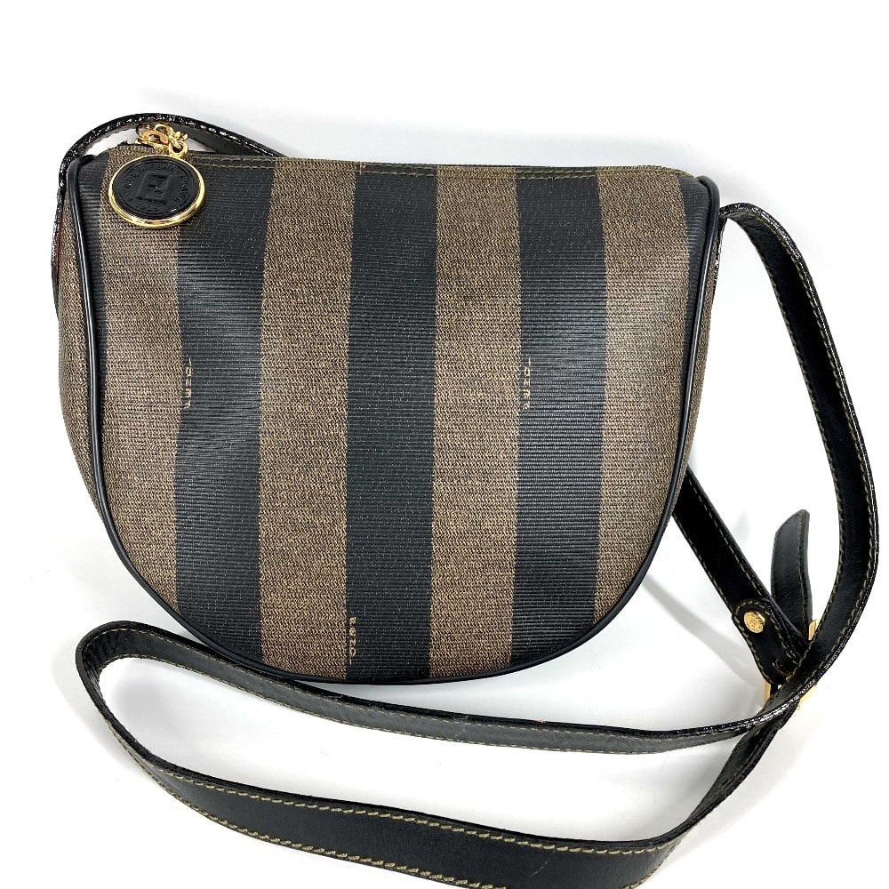 フェンディ FENDI ペカン ロゴ ヴィンテージ カバン 斜め掛け ポシェット ショルダーバッグ PVC/レザー カーキ