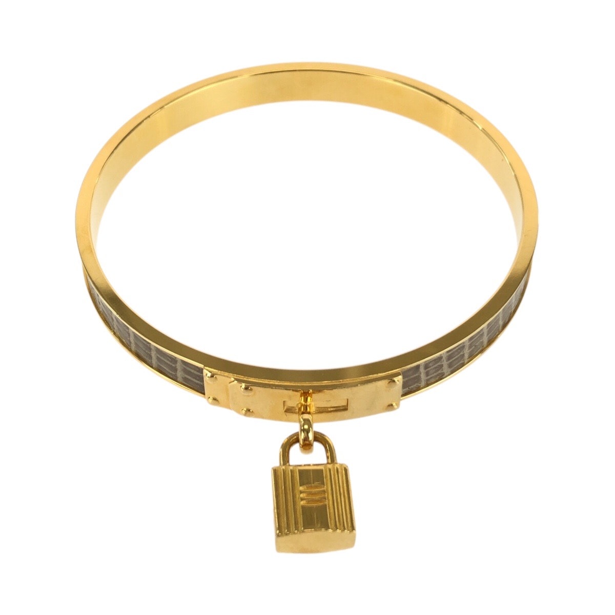 美品 HERMES エルメス ヴィンテージ ケリー カデナ バングル クロコ ゴールド メッキ レザー/ ブレスレット 1-0294719 【中古】