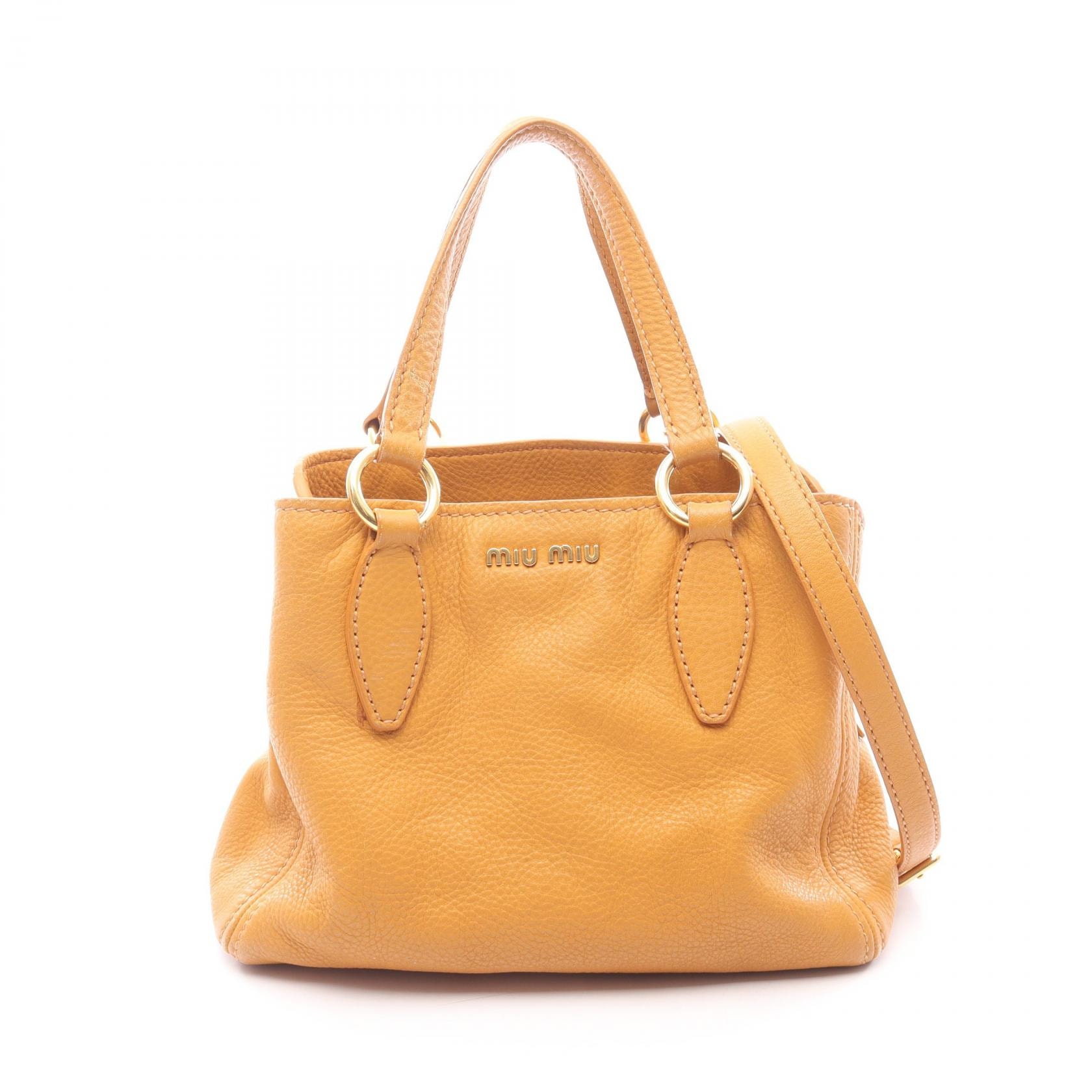 ミュウ ミュウ Miu Miu VITELLO CARIBU ヴィッテロカリブ ハンドバッグ バッグ レザー レディース イエロー系 【中古】