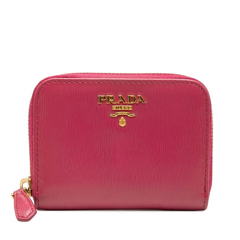 プラダ カードケース コインケース 小銭入れ ピンク レザー レディース PRADA 中古