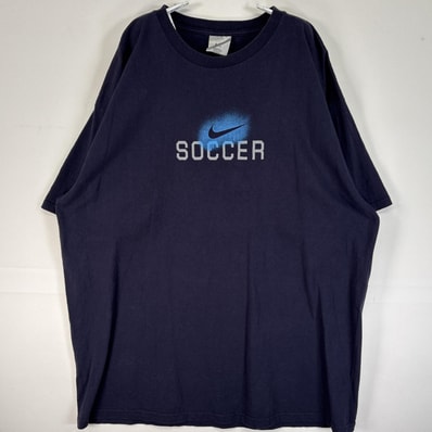 古着 00’s/00年代 ナイキ NIKE 半袖Tシャツ ロゴ サッカー 大きいサイズ 肉厚 XL ネイビー 無地 メンズ