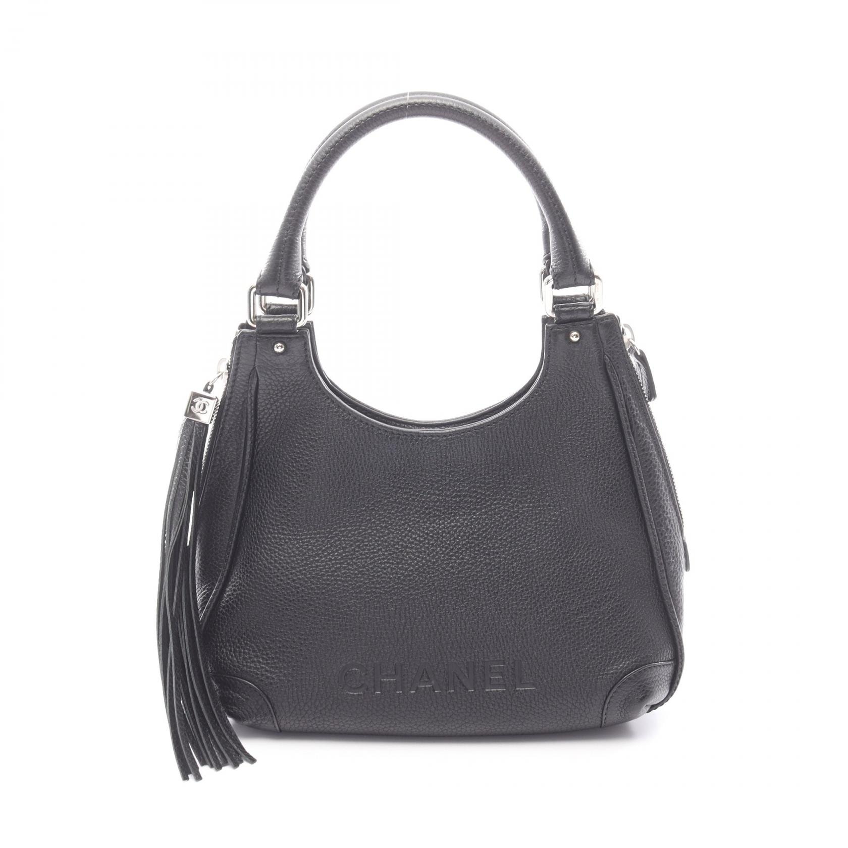 シャネル CHANEL ロゴ フリンジ ハンドバッグ バッグ レザー レディース ブラック系 A23055 【中古】