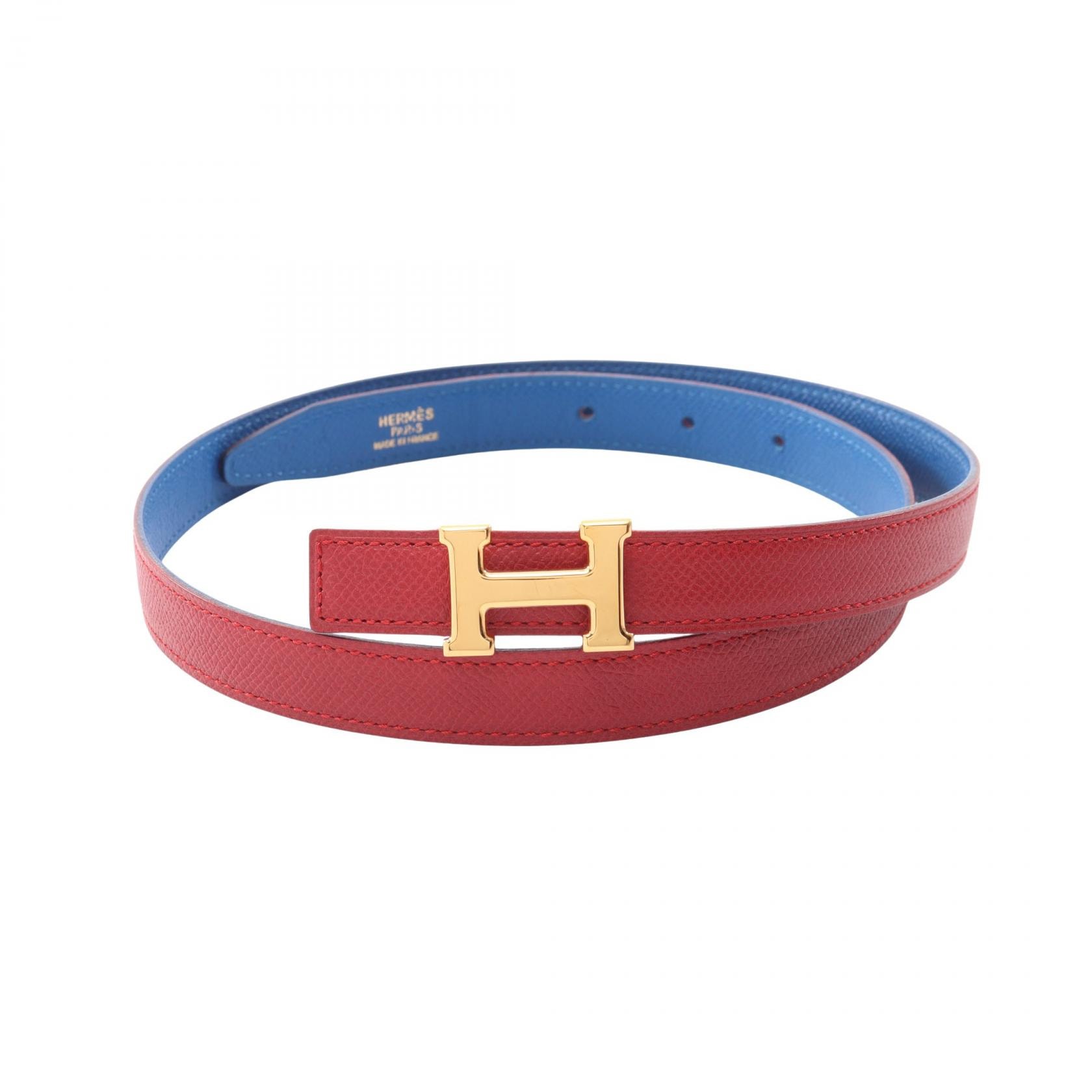 エルメス HERMES ミニコンスタンス Hベルト リバーシブル ベルト 衣料品 レザー □A刻印(1997年製造) レディース ブルー系 / レッド系 【中古】