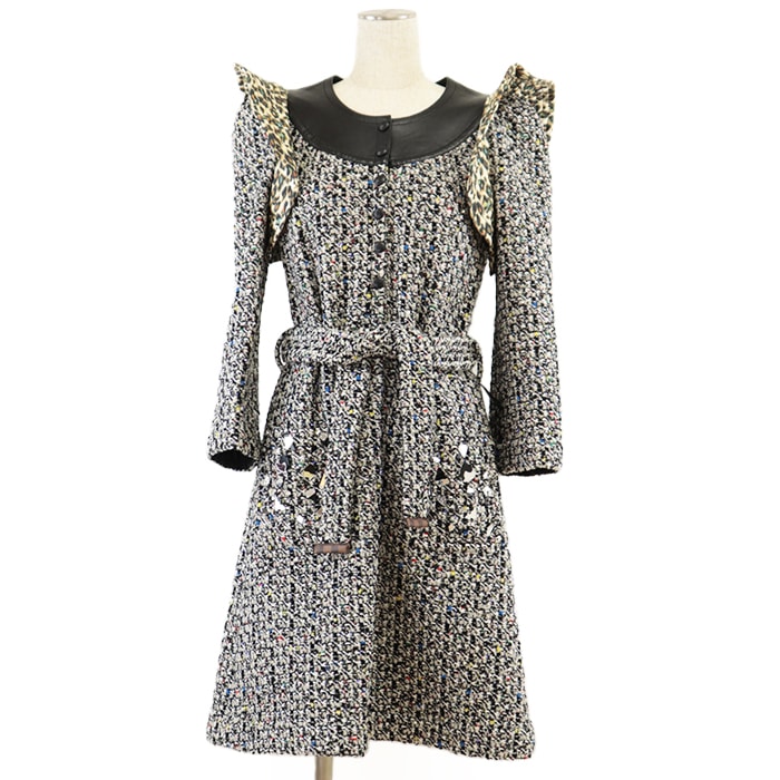 美品 ルイ・ヴィトン ツイード レオパード 長袖 ワンピース レディース マルチカラー S LOUIS VUITTON