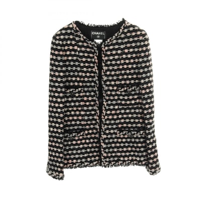 シャネル CHANEL ツイード ノーカラージャケット 衣料品 アウター ナイロン ウール コットン レディース ブラック系 / ピンク系 / グレー系 P29539V19609 【中古】