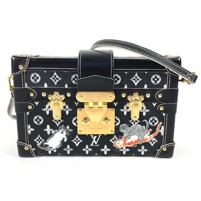 ルイヴィトン LOUIS VUITTON プティットマル M44437 モノグラム キャットグラム 猫 カバン 斜め掛け ボックスバッグ 2WAY クラッチバッグ ショルダーバッグ レザー ブラック 美品