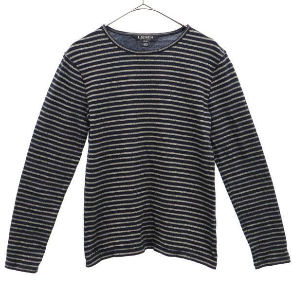 LAUREN RALPH LAUREN ローレンラルフローレン ボーダー柄 長袖 カットソー XS ブラック×ゴールド Tシャツ