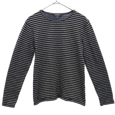 LAUREN RALPH LAUREN ローレンラルフローレン ボーダー柄 長袖 カットソー XS ブラック×ゴールド Tシャツ