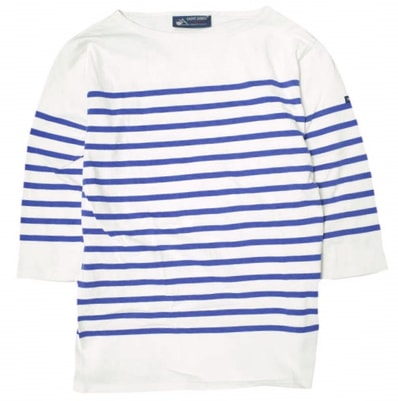 SAINT JAMES セントジェームス フランス製 NAVAL 3/4 ナヴァル ボーダーボートネック七分袖Tシャツ 1 ホワイト/コバルトブルー カットソー トップス g21526