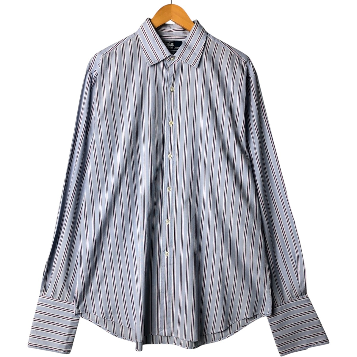 古着 ラルフローレン Ralph Lauren POLO by Ralph Lauren CURHAM CLASSIC FIT ワイドカラー 長袖 ストライプシャツ カフスシャツ メンズL相当/eaa575505