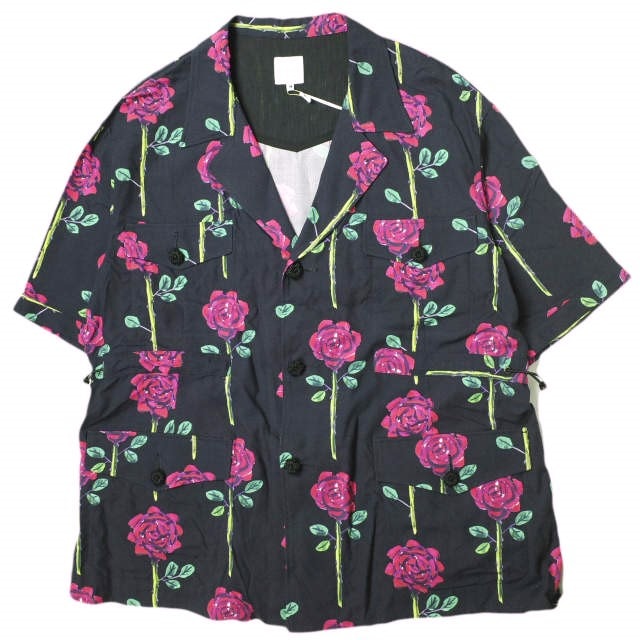 新品 SASQUATCHfabrix. サスクワァッチファブリックス 22SS 日本製 ROSE SAFARI H/S SHIRT ローズサファリシャツ 22SS-SY5-00 M BLACK ハーフスリーブ 開襟 トップス g18185