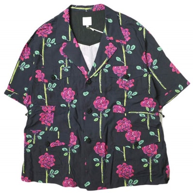 新品 SASQUATCHfabrix. サスクワァッチファブリックス 22SS 日本製 ROSE SAFARI H/S SHIRT ローズサファリシャツ 22SS-SY5-00 M BLACK ハーフスリーブ 開襟 トップス g18185