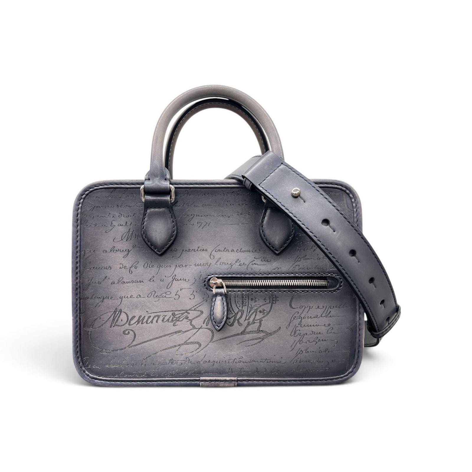 Berluti 美品 ベルルッティ アンジュール ガリバー カリグラフィ 2way ハンドバッグ ショルダーバッグ ボベネチアン レザー グレー クロスボディ メンズ ABランク 中古 鑑定済 ベルルッティバッグ