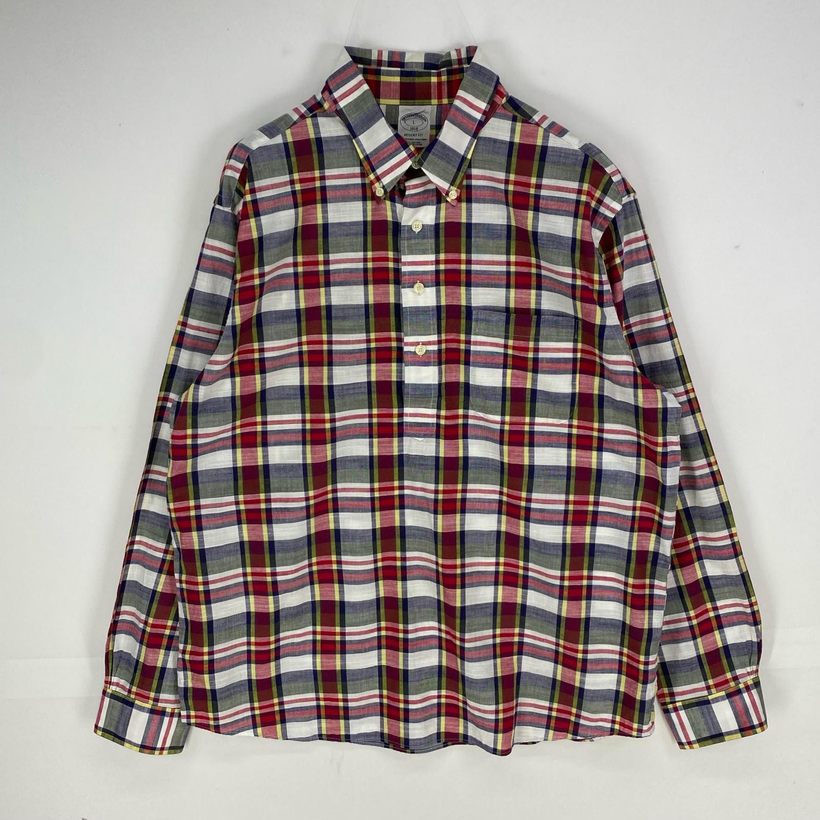 古着 ブルックスブラザーズ Brooks Brothers 長袖シャツ ボタンダウン ハーフボタン 胸ポケット L レッド系 チェック メンズ