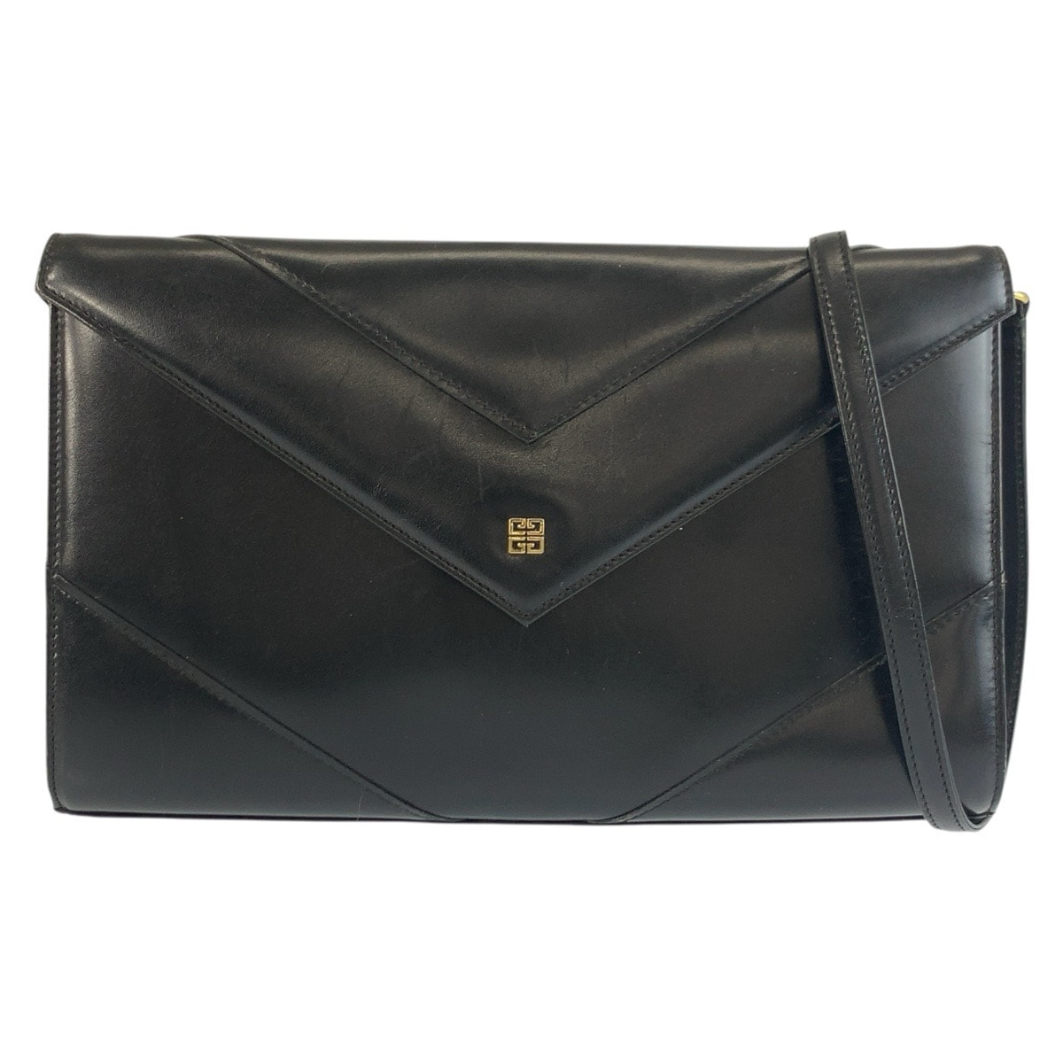 GIVENCHY ジバンシィ ヴィンテージ ブラック 黒 ゴールド金具 レザー ショルダーバッグ ポシェット 603539 【中古】