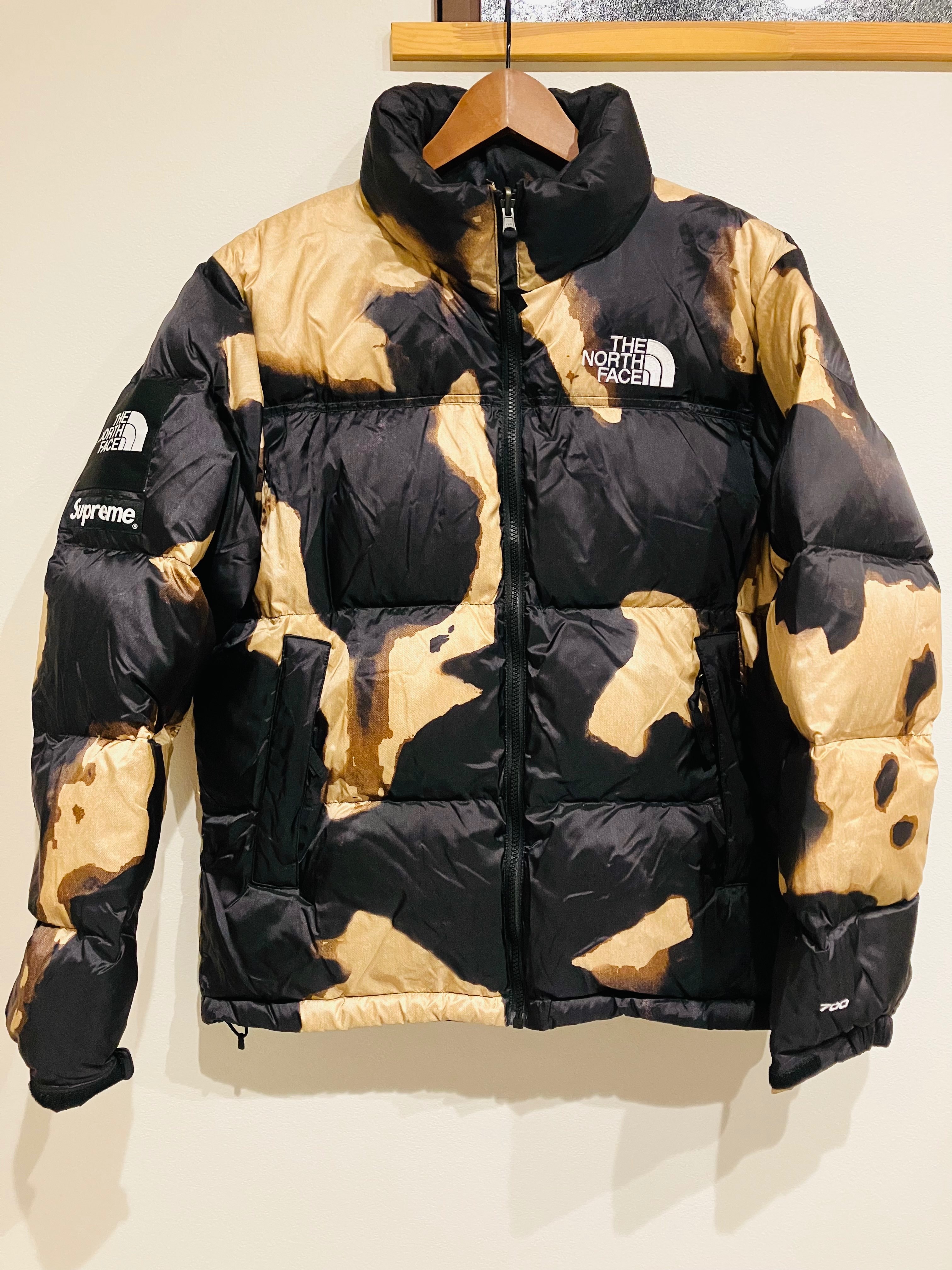 Supreme x The North Face Bleached Denim Print Nuptse Jacket "Black"