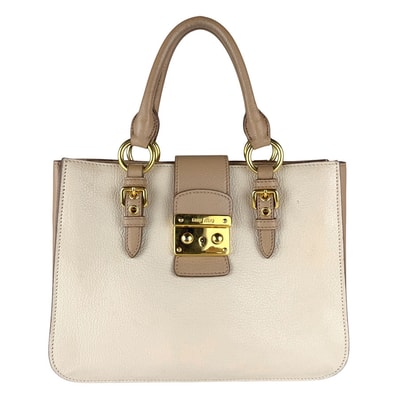 ミュウミュウ MIUMIU ハンドバッグ ショルダーバッグ レザー アイボリー/グレージュ ゴールド レディース【中古】 z9182