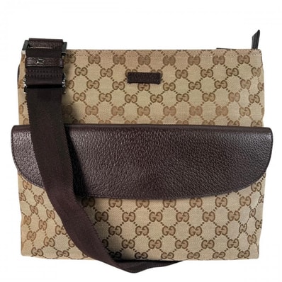 GUCCI グッチ ショルダーバッグ メッセンジャーバッグ 斜め掛け 256100 GGキャンバス レザー ブラウン 茶 シルバー金具 メンズ 美品【中古品】