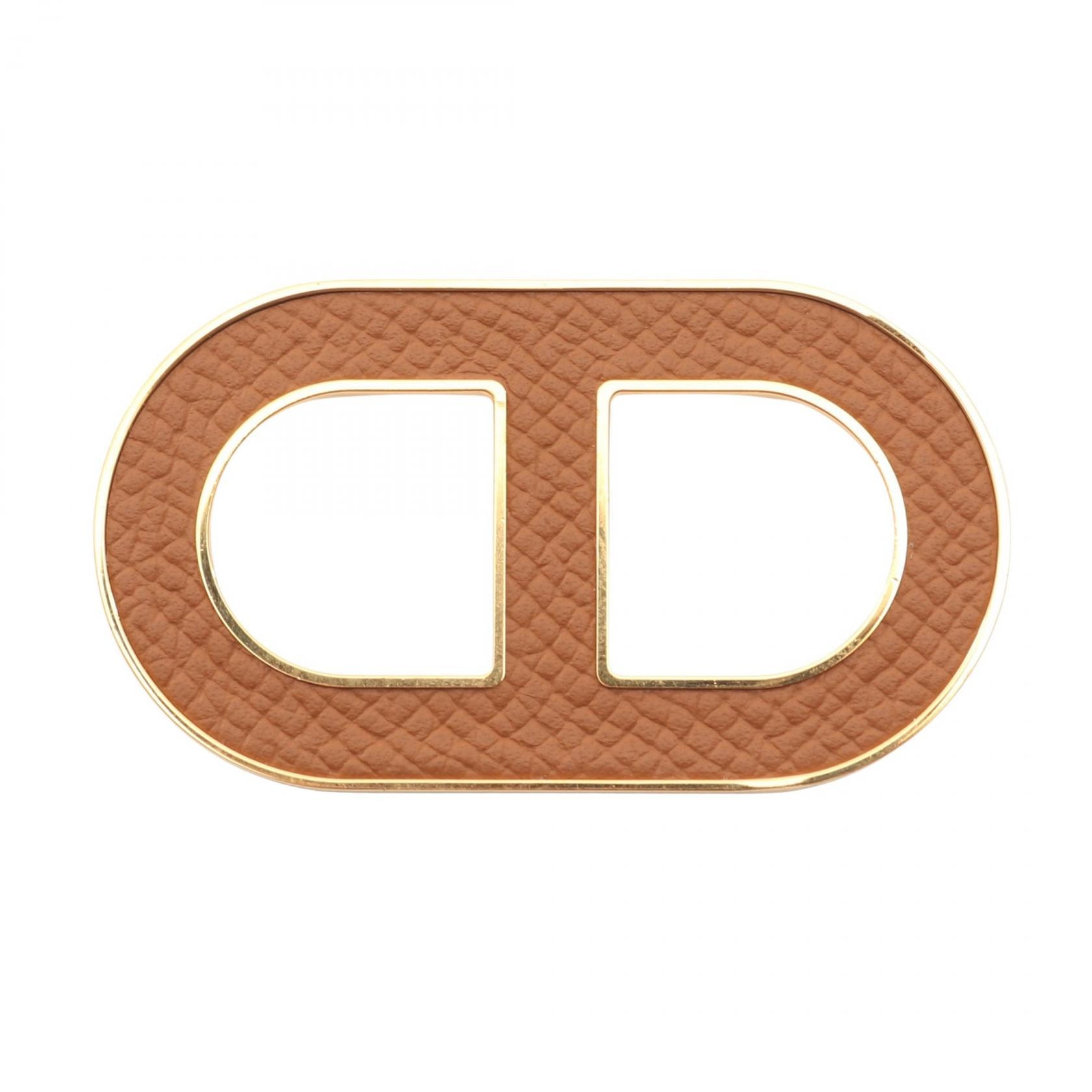 エルメス HERMES シェーヌダンクル ブローチ アクセサリー GP(ゴールドメッキ) レザー ヴォーエプソン ヴォーエプソン ゴールド レディース ゴールド系 / ブラウン系 【中古】