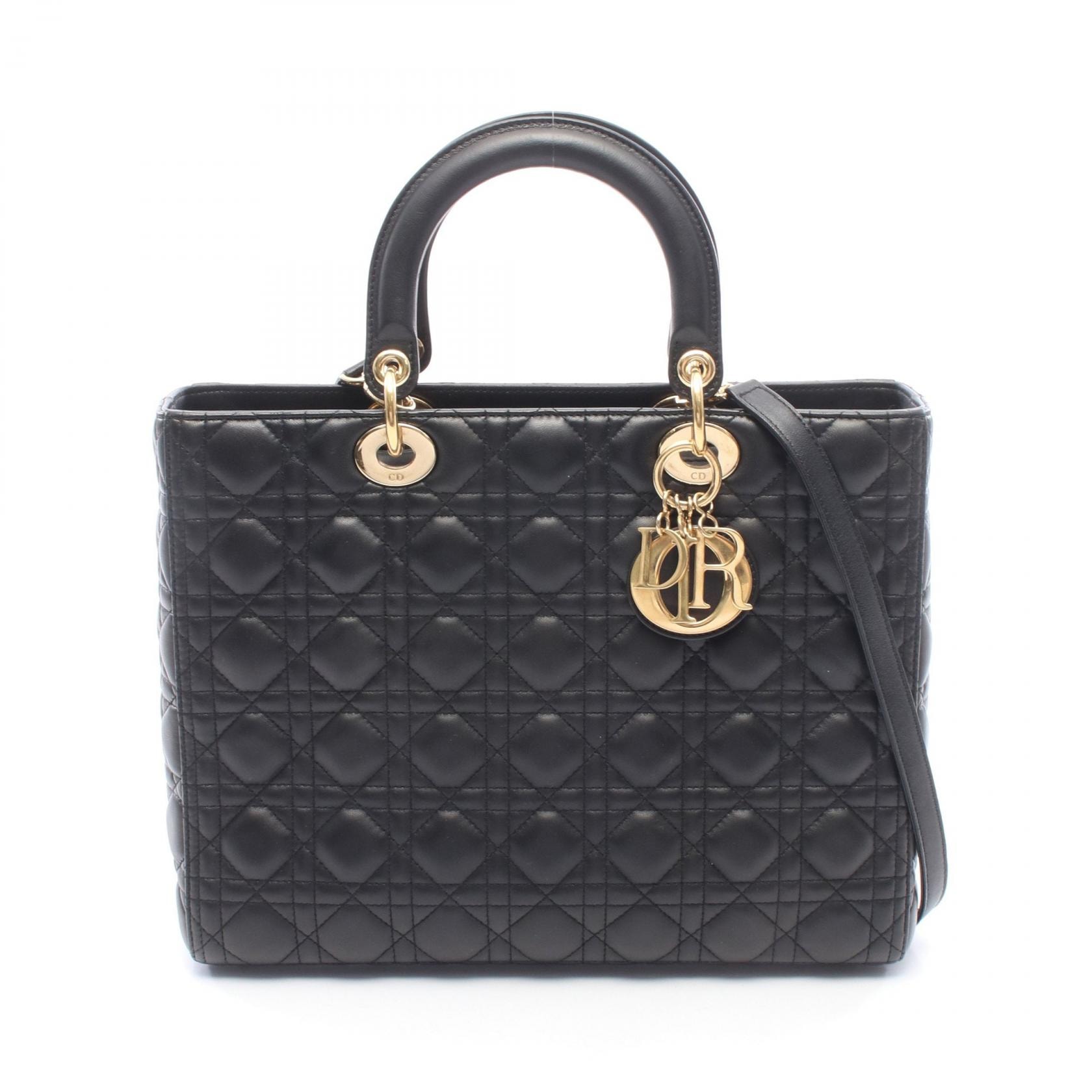 ディオール Dior レディディオール ラージ カナージュ 2WAY ハンドバッグ バッグ レザー レディース ブラック系 【中古】