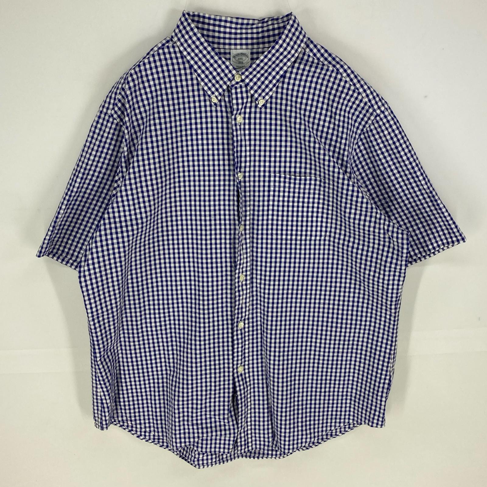 古着 ブルックスブラザーズ Brooks Brothers 半袖シャツ ボタンダウン 胸ポケット 1818 2XL  ブルー系 チェック メンズ